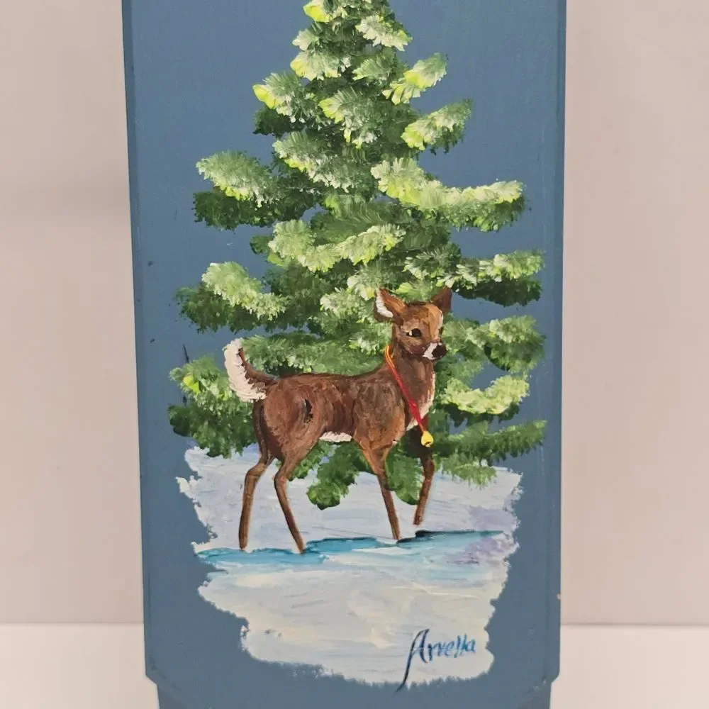 Vintage Hand Painted Wooden Sled Christmas Holiday Wall Decor Sleigh Fawn Deer